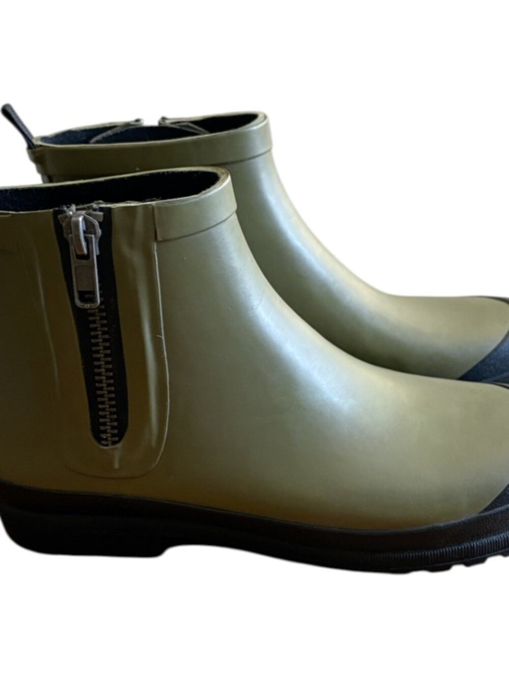 Madewell Olive Green Ankle Rain Boots with Side Zip - Size 9